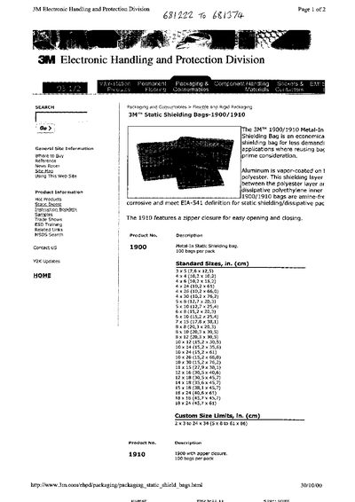 3M 1900/1910 Static Shielding Bag Product Leaflet - cover page
