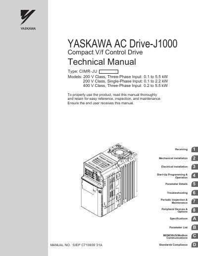 YASKAWA AC Drive-J1000 Technical Manual - cover page