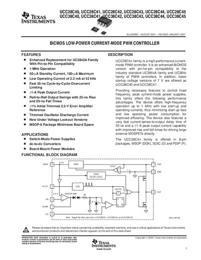 Texas Instruments UCC38C40 Datasheet - cover page