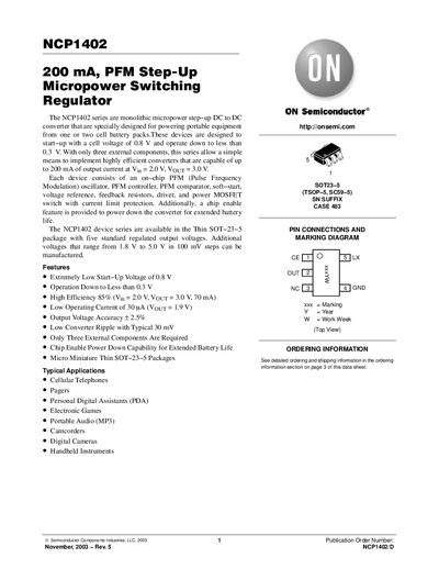 ON Semiconductor NCP1402 Step‑Up Switching Regulator Datasheet - cover page
