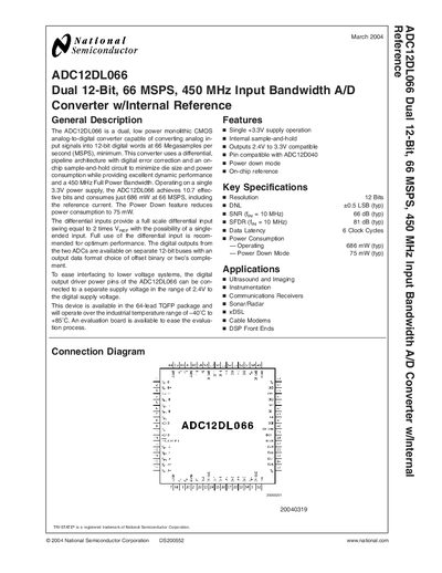 National Semiconductor ADC12DL066 Datasheet - cover page