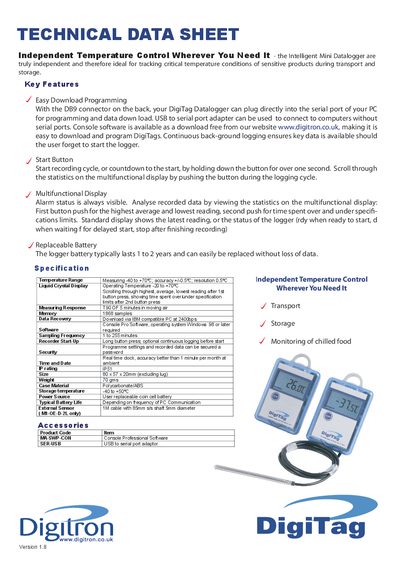 Digitron DigiTag Technical Data Sheet - cover page