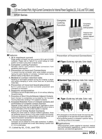 Hirose DF22 Series High-Current Connector Datasheet - cover page