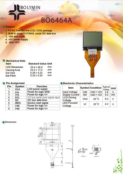 BOLYMIN BO6464A STN Transflective LCD Datasheet - cover page