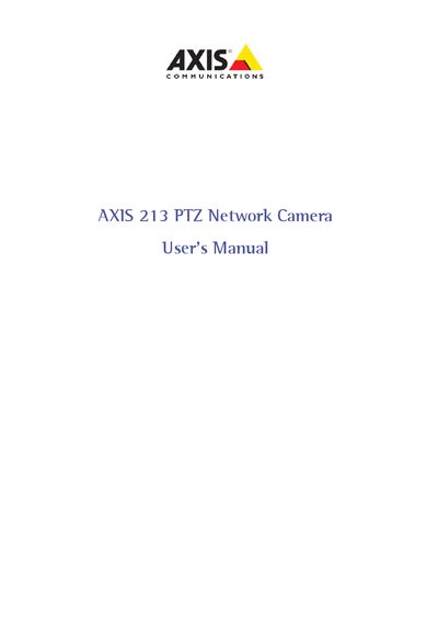 Axis 213 PTZ Network Camera User Manual