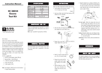 Hanna Instruments HI 38054 Ozone Test Kit Instruction Manual - cover page