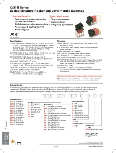 ITT C&K E Series Sealed Miniature Rocker Lever Handle Switches Product Leaflet - cover page