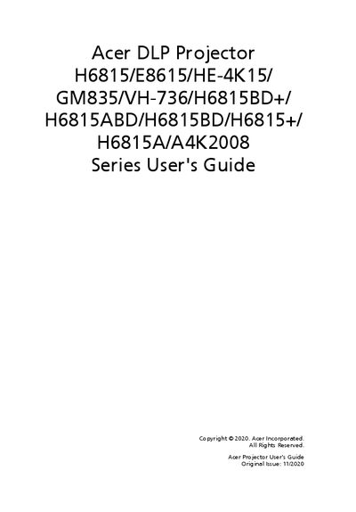Acer H6815 DLP Projector User Manual - cover page
