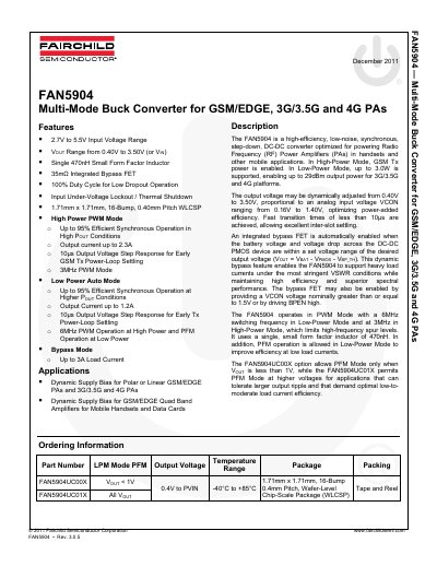 Fairchild Semiconductor FAN5904 Multi-Mode Buck Converter Datasheet - cover page
