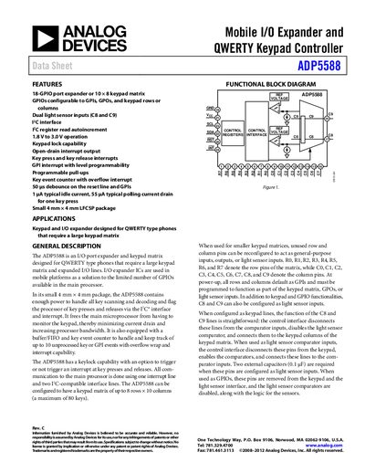 Analog Devices ADP5588 Product Handbook Rev C - cover page