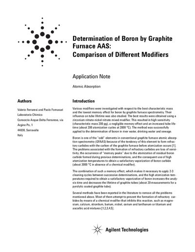 Agilent SpectrAA-250 Plus Boron Determination Application Note - cover page