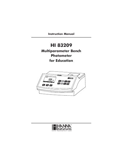 Hanna Instruments HI 83209 Multiparameter Bench Photometer Instruction Manual - cover page