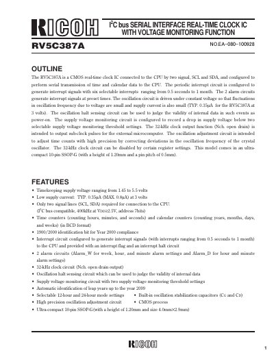 Ricoh RV5C387A Real-Time Clock IC Datasheet - cover page