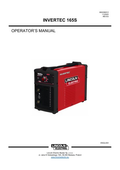 Lincoln Electric INVERTEC 165S Operator's Manual