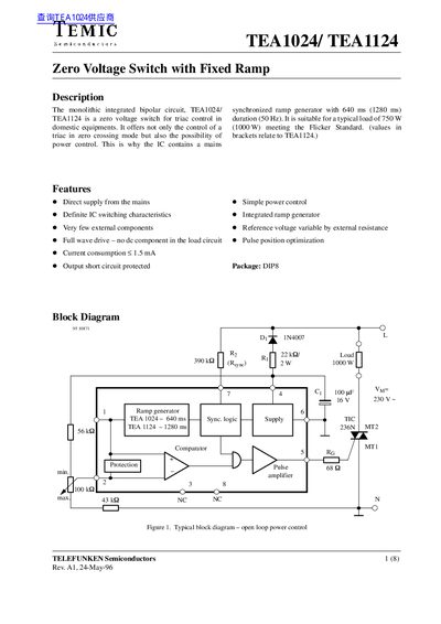 Telefunken TEA1024/TEA1124 Semiconductor Datasheet - cover page