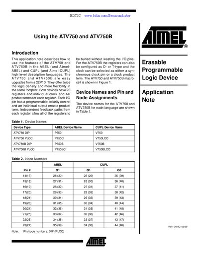 Atmel ATV750 and ATV750B Application Note - cover page