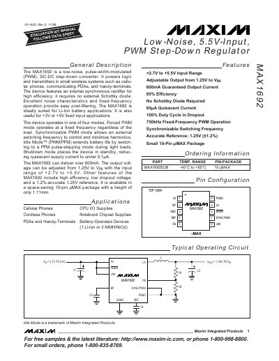 Maxim MAX1692 Low-Noise Step-Down Regulator Datasheet - cover page