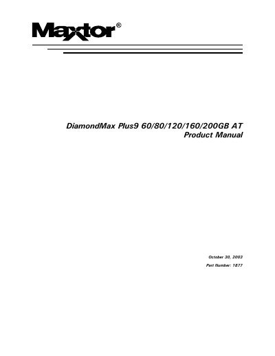 Maxtor DiamondMax Plus9 60/80/120/160/200GB AT Product Manual - cover page