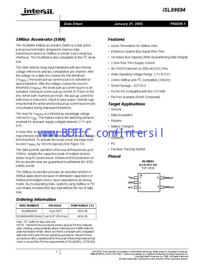 Intersil ISL88694 SMBus Accelerator Datasheet - cover page