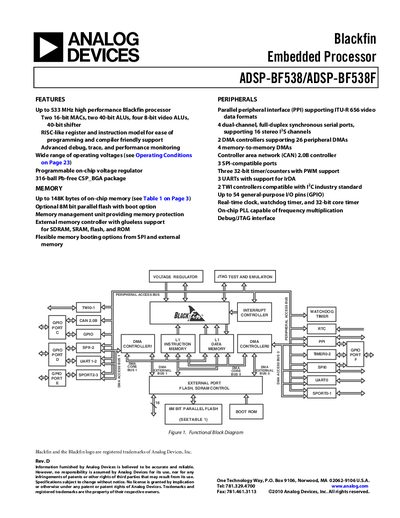 Analog Devices ADSP-BF538/ADSP-BF538F Embedded Processor Datasheet - cover page