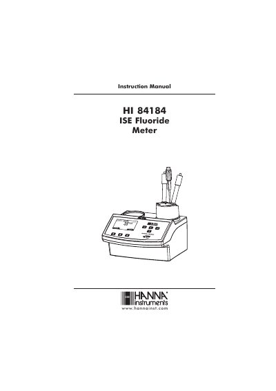 Hanna Instruments HI 84184 ISE Fluoride Meter Instruction Manual - cover page