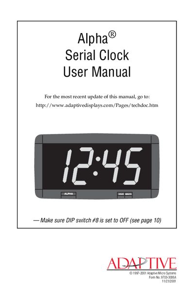 Adaptive Micro Systems iAlpha Serial Clock User Manual - cover page