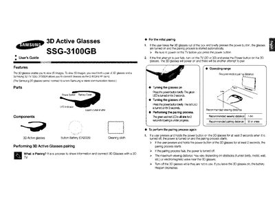 Samsung SSG-3100GB 3D Active Glasses User’s Guide - cover page