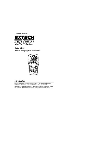Extech MN35 Manual Ranging Mini Multimeter User's Manual