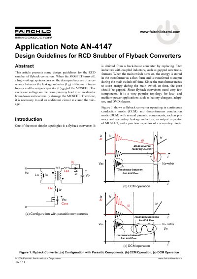 Fairchild AN-4147 Design Guidelines for RCD Snubber of Flyback Converters - cover page