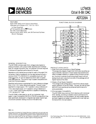 Analog Devices AD7228A Octal 8‑Bit DAC Datasheet