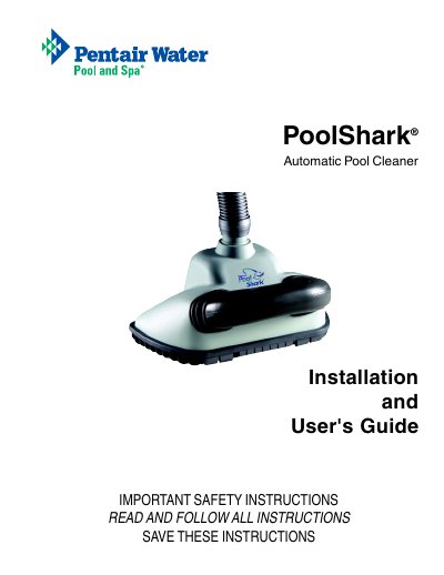 Pentair PoolShark Automatic Pool Cleaner Installation and User's Guide - cover page