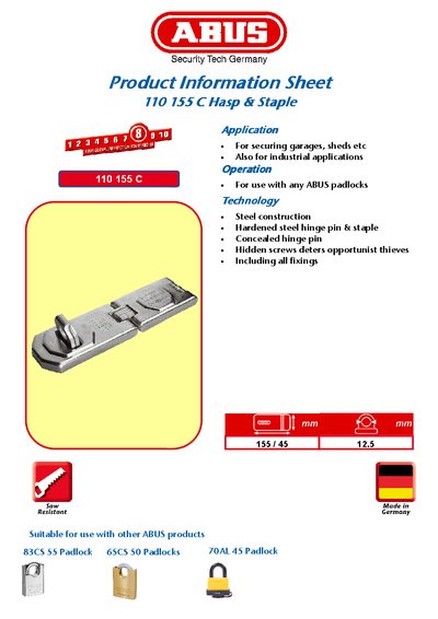 ABUS 110 155 C Product Information Sheet - cover page
