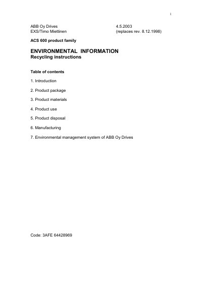 ABB ACS 600 Environmental Information Manual - cover page