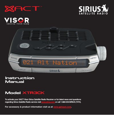 XACT XTR3CK Visor Sirius Satellite Radio Receiver Instruction Manual - cover page