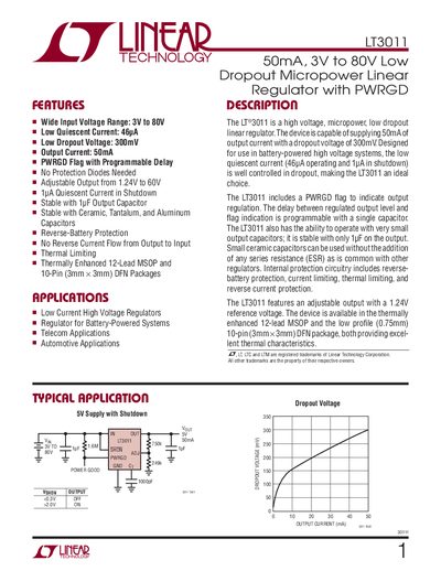 Linear Technology LT3011 Datasheet - cover page