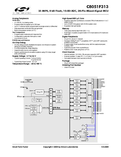 SILICON LABORATORIES C8051F313 25 MIPS 8 kB Flash 10-Bit ADC 28-Pin Mixed-Signal MCU handbook - cover page