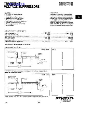 Microsemi TVS305‑TVS430 Datasheet - cover page