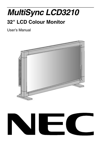 NEC MultiSync LCD3210 32" LCD Monitor User Manual - cover page