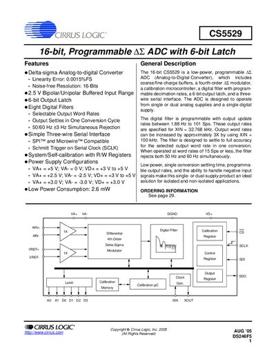 Cirrus Logic CS5529 16-bit Programmable Delta‑Sigma ADC Datasheet - cover page