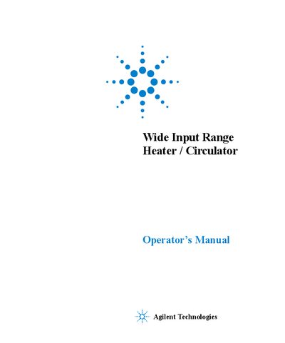 Agilent Wide Input Range Heater / Circulator Operator's Manual - cover page