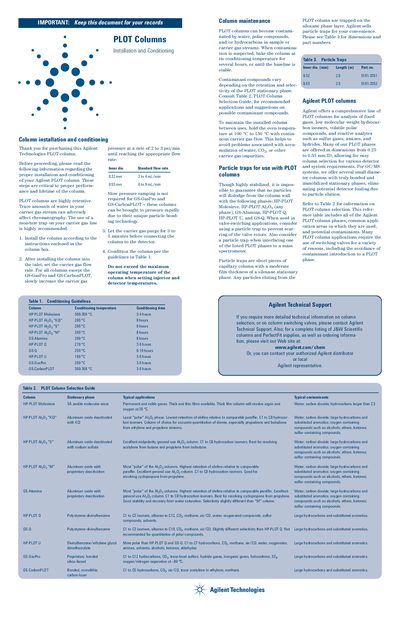 Agilent PLOT Columns Installation and Conditioning Information - cover page