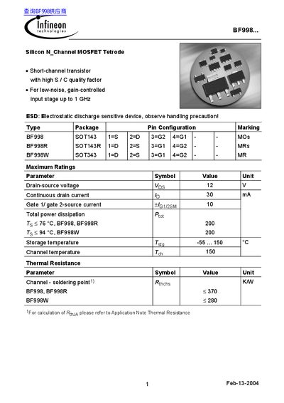 Philips BF998 Silicon N-Channel MOSFET Tetrode Datasheet - cover page