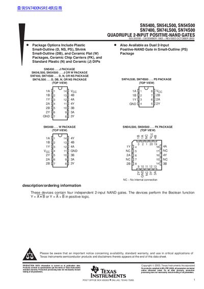 TEXAS INSTRUMENTS SN5400/SN54LS00/SN54S00/SN7400/SN74LS00/SN74S00 handbook(1)