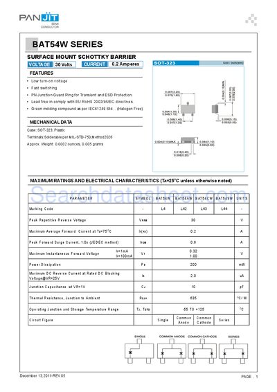 PanJit BAT54W Series Schottky Diode Datasheet - cover page