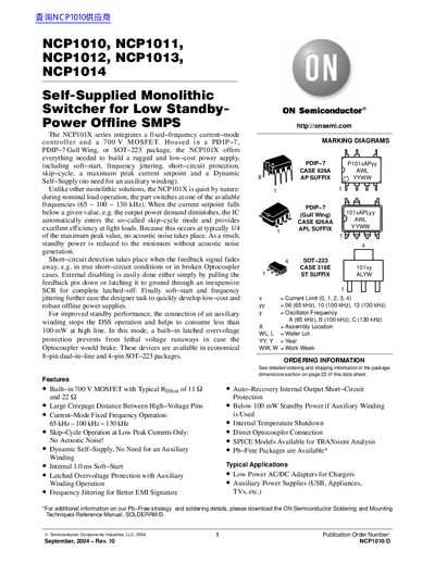 ON SEMICONDUCTOR NCP1010 NCP1011 NCP1012 NCP1013 NCP1014 Data Sheet - cover page