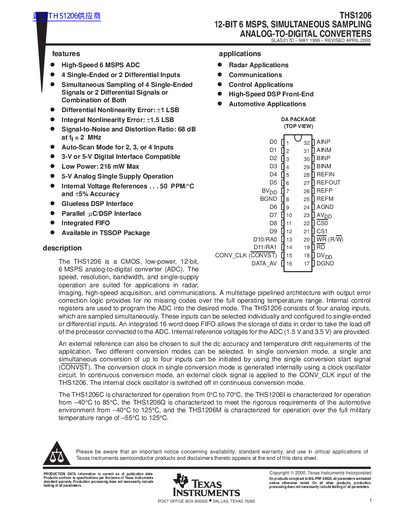 Texas Instruments THS1206 12-Bit 6 MSPS ADC Datasheet - cover page