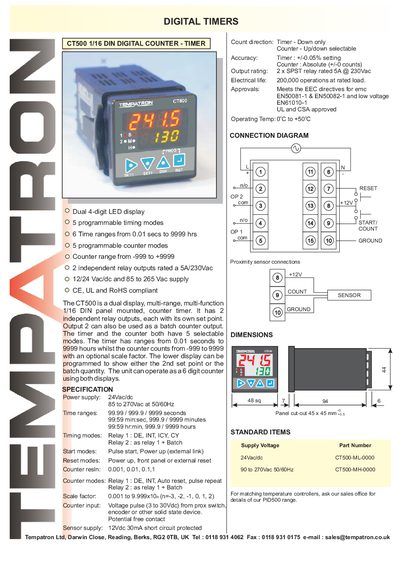 Tempatron CT500 Digital Counter‑Timer Product Leaflet - cover page