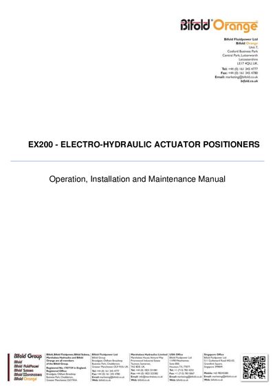 Bifold Orange EX200 Electro-Hydraulic Actuator Positioner Operation Installation and Maintenance Manual - cover page