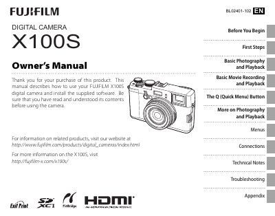 FUJIFILM X100S Digital Camera Owner's Manual - cover page