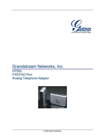 Grandstream HT503 Analog Telephone Adapter User Manual - cover page